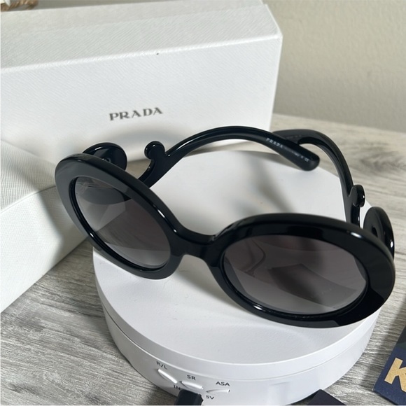 💎 PRADA NEW Women Round SPR27N 1AB-5W1 Gloss black; Gray POLARIZED sunglasses - Picture 12 of 15
